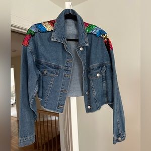 Cropped Denim Jacket with Sequin Back